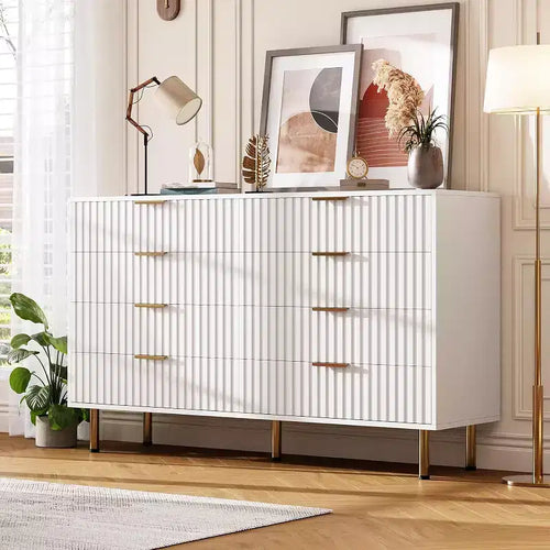54 Wide Modern Chest of Drawers, 8 Drawer Dresser for Bedroom, Wooden Dresser Organizer, Large Double Dressers TV Stand, for Living Room, Hallway