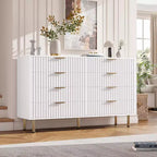 Cassettiera Moderna Larga 54", Comò a 8 Cassetti per Camera da Letto, Organizzatore in Legno, Comò Doppio Grande con Porta TV, per Soggiorno, Ingresso