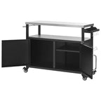 54.5 Isola da cucina per esterni con piano in acciaio inox, portaspezie e portasciugamani, carrello per barbecue con ruote bloccabili, nero -