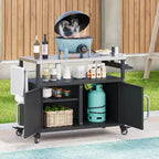 54.5 Isola da cucina per esterni con piano in acciaio inox, portaspezie e portasciugamani, carrello per barbecue con ruote bloccabili, nero -