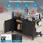 54.5 Isola da cucina per esterni con piano in acciaio inox, portaspezie e portasciugamani, carrello per barbecue con ruote bloccabili, nero -