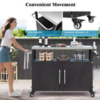 54.5 Isola da cucina per esterni con piano in acciaio inox, portaspezie e portasciugamani, carrello per barbecue con ruote bloccabili, nero -