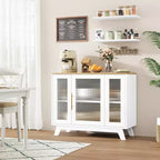 Credenza da buffet con cassetti, credenza da 36 con ante in vetro scanalato, stazione caffè retrò con ripiano regolabile, naturale