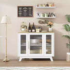 Credenza da buffet con cassetti, credenza da 36 con ante in vetro scanalato, stazione caffè retrò con ripiano regolabile, naturale
