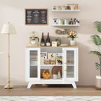 Credenza da buffet con cassetti, credenza da 36 con ante in vetro scanalato, stazione caffè retrò con ripiano regolabile, naturale