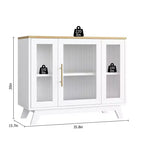 Credenza da buffet con cassetti, credenza da 36 con ante in vetro scanalato, stazione caffè retrò con ripiano regolabile, naturale