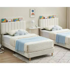 Struttura letto singola con testiera libreria, imbottita in velluto - Supporto a doghe in legno, silenziosa, non necessita di box spring, facile da montare