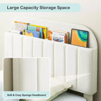 Struttura letto singola con testiera libreria, imbottita in velluto - Supporto a doghe in legno, silenziosa, non necessita di box spring, facile da montare