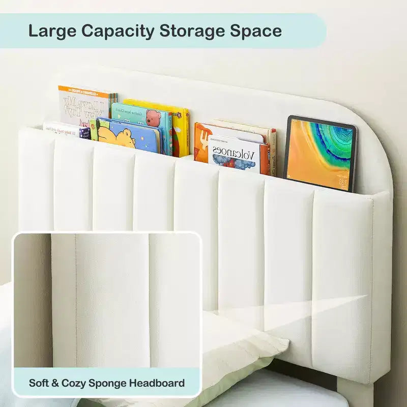 Struttura letto singola con testiera libreria, imbottita in velluto - Supporto a doghe in legno, silenziosa, non necessita di box spring, facile da montare