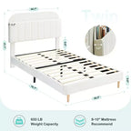 Struttura letto singola con testiera libreria, imbottita in velluto - Supporto a doghe in legno, silenziosa, non necessita di box spring, facile da montare