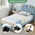 Struttura letto singola con testiera libreria, imbottita in velluto - Supporto a doghe in legno, silenziosa, non necessita di box spring, facile da montare