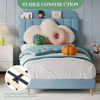 Struttura letto singola con testiera libreria, imbottita in velluto - Supporto a doghe in legno, silenziosa, non necessita di box spring, facile da montare