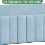 Struttura letto singola con testiera libreria, imbottita in velluto - Supporto a doghe in legno, silenziosa, non necessita di box spring, facile da montare