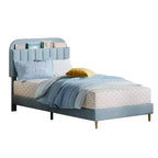 Struttura letto singola con testiera libreria, imbottita in velluto - Supporto a doghe in legno, silenziosa, non necessita di box spring, facile da montare