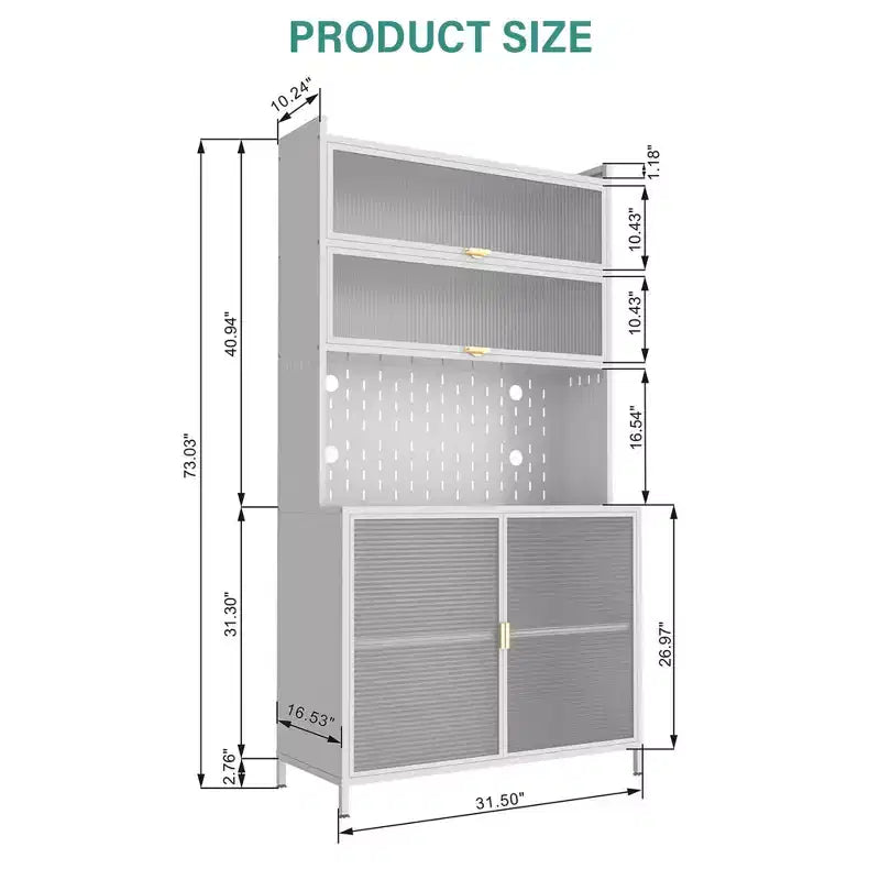 Chic Crate Dispensa in metallo a 6 livelli con sportello ribaltabile e pannello forato alta 73'' - Pensile Antiribaltamento per Cucina/Sala da pranzo/Soggiorno