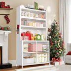 Chic Crate Dispensa in metallo a 6 livelli con sportello ribaltabile e pannello forato alta 73'' - Pensile Antiribaltamento per Cucina/Sala da pranzo/Soggiorno