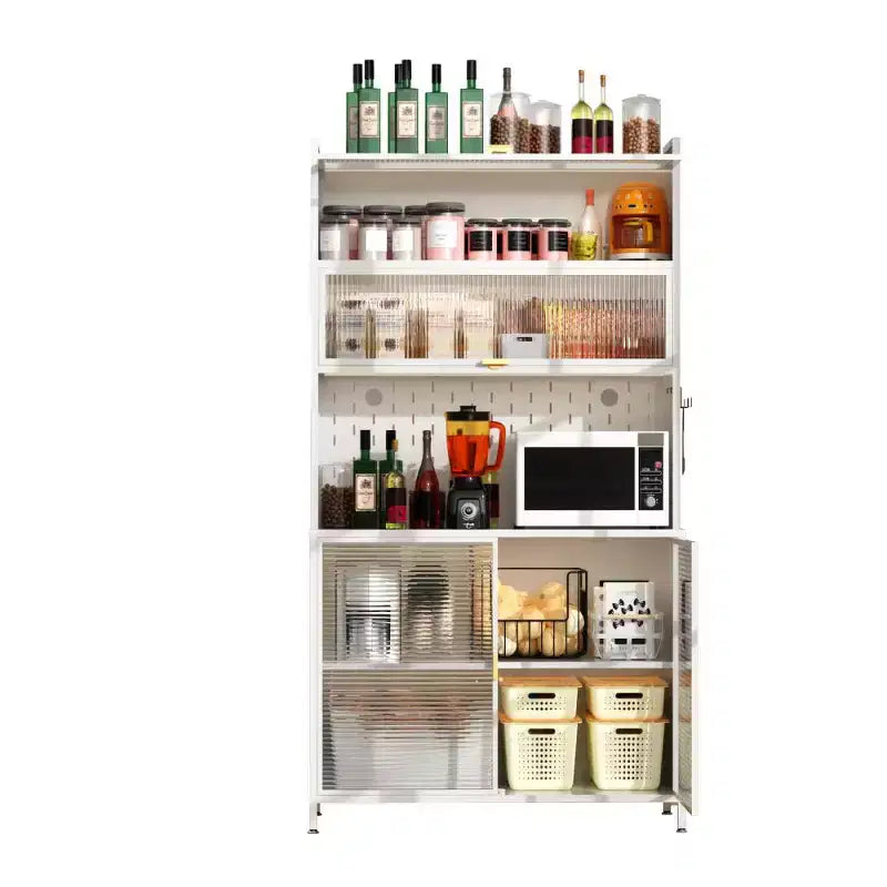 Chic Crate Dispensa in metallo a 6 livelli con sportello ribaltabile e pannello forato alta 73'' - Pensile Antiribaltamento per Cucina/Sala da pranzo/Soggiorno