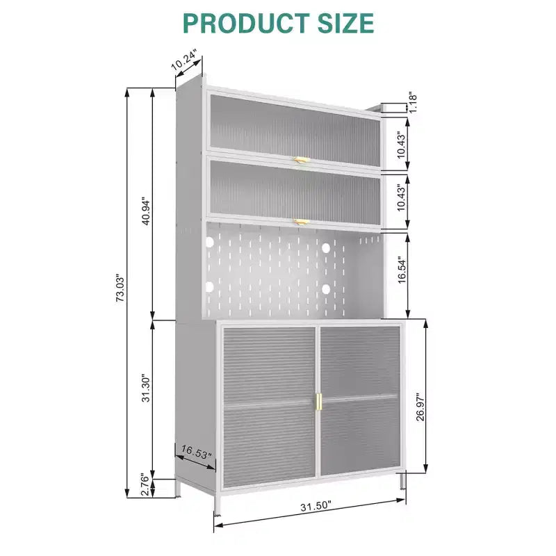 Chic Crate Dispensa in metallo a 6 livelli con sportello ribaltabile e pannello forato alta 73'' - Pensile Antiribaltamento per Cucina/Sala da pranzo/Soggiorno