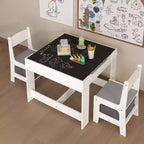Set Tavolo per Bambini 3 Pezzi con Tavolo a Doppia Faccia e 2 Sedie Contenitore, Set Tavolo e Sedie in Legno per Bambini, Set Tavolo da Gioco per Attività per Bambini, Bianco+Grigio -