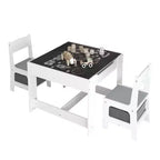 Set Tavolo per Bambini 3 Pezzi con Tavolo a Doppia Faccia e 2 Sedie Contenitore, Set Tavolo e Sedie in Legno per Bambini, Set Tavolo da Gioco per Attività per Bambini, Bianco+Grigio -