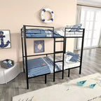 Letto a soppalco trasformabile a castello gemello su gemello/completo su completo con scrivania, letti a castello in metallo che si trasformano in spazio studio, letto a soppalco robusto per bambini e ragazzi