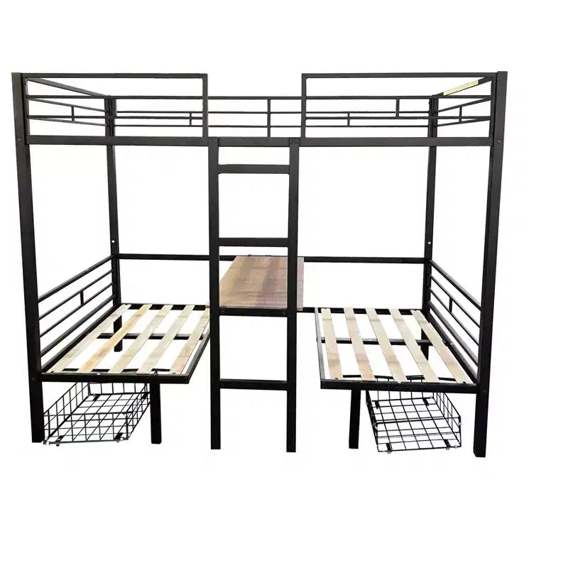 Letto a soppalco trasformabile a castello gemello su gemello/completo su completo con scrivania, letti a castello in metallo che si trasformano in spazio studio, letto a soppalco robusto per bambini e ragazzi