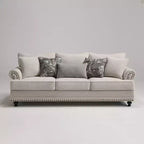 Set soggiorno a 3 pezzi, divano e divanetto in ciniglia modern farmhouse con borchie, poltrona floreale.