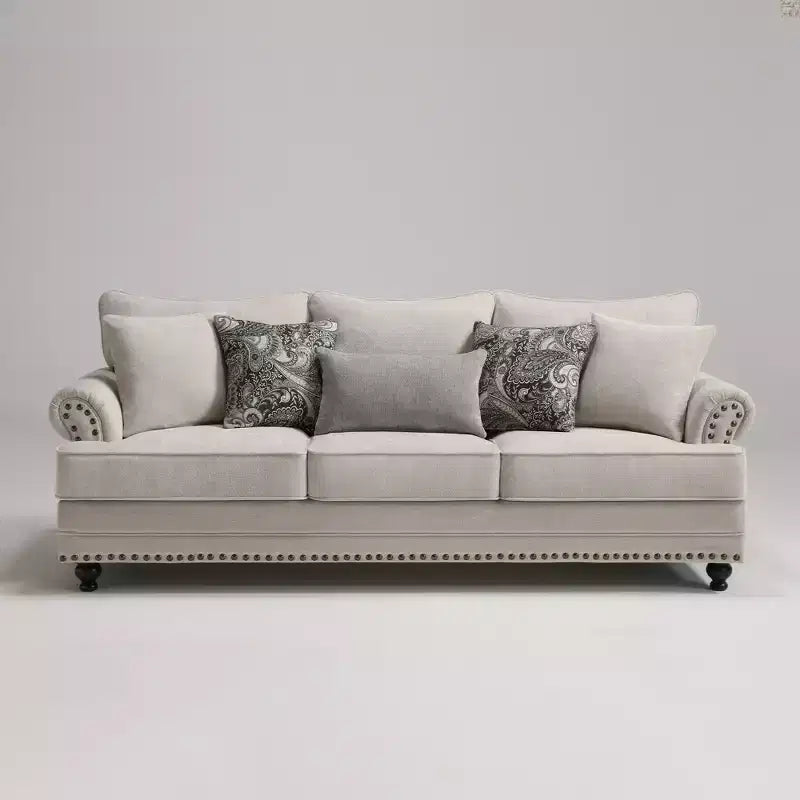 Set soggiorno a 3 pezzi, divano e divanetto in ciniglia modern farmhouse con borchie, poltrona floreale.