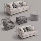 Set soggiorno a 3 pezzi, divano e divanetto in ciniglia modern farmhouse con borchie, poltrona floreale.
