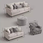 Set soggiorno a 3 pezzi, divano e divanetto in ciniglia modern farmhouse con borchie, poltrona floreale.