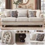 Set soggiorno a 3 pezzi, divano e divanetto in ciniglia modern farmhouse con borchie, poltrona floreale.