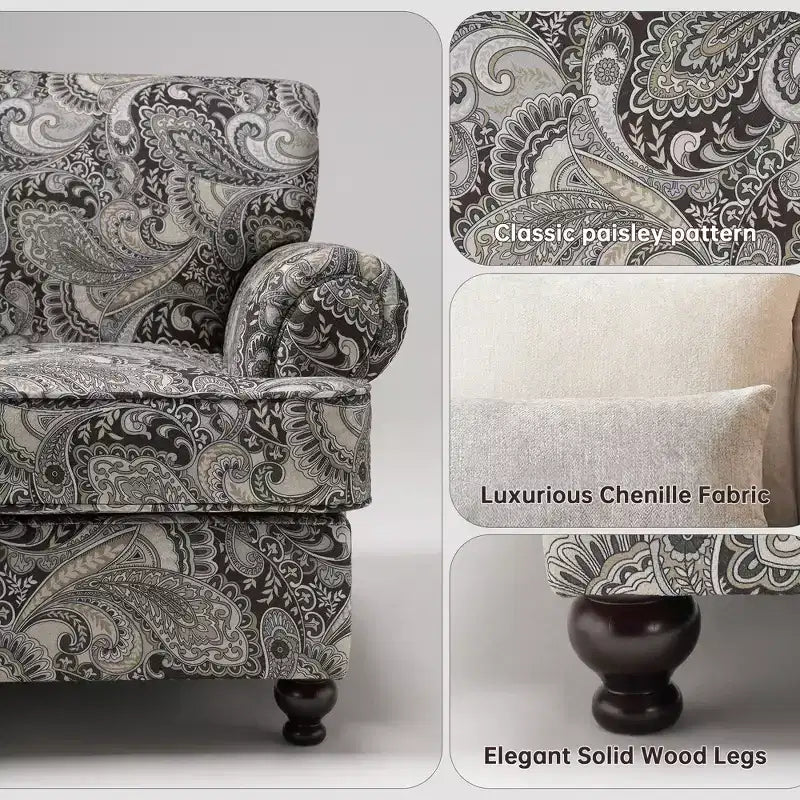 Set soggiorno a 3 pezzi, divano e divanetto in ciniglia modern farmhouse con borchie, poltrona floreale.