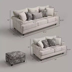 Set soggiorno a 3 pezzi, divano e divanetto in ciniglia modern farmhouse con borchie, poltrona floreale.