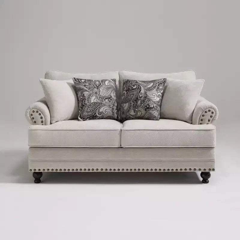 Set soggiorno a 3 pezzi, divano e divanetto in ciniglia modern farmhouse con borchie, poltrona floreale.