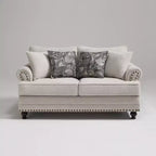 Set soggiorno a 3 pezzi, divano e divanetto in ciniglia modern farmhouse con borchie, poltrona floreale.