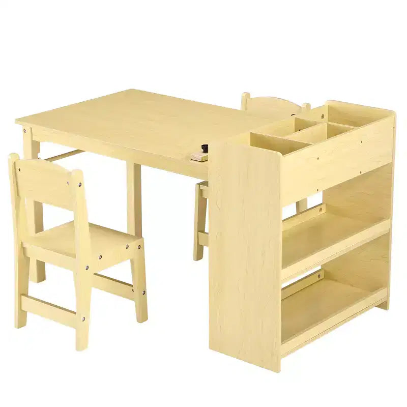 Tavolo da disegno in legno per bambini con 2 sedie e spazio portaoggetti, porta rotolo di carta, piano di lavoro cancellabile. Scrivania per attività di disegno, sala giochi, cameretta dei bambini