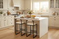 FurnitureR 2PCS 24.8 Counter Height Bar Stools, Modern Industrial Bar Chairs with Backrest & Footrest, Upholstered Seat Kitchen Island Stools, Beige