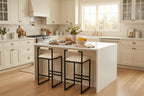 FurnitureR 2PCS 24.8 Counter Height Bar Stools, Modern Industrial Bar Chairs with Backrest & Footrest, Upholstered Seat Kitchen Island Stools, Beige