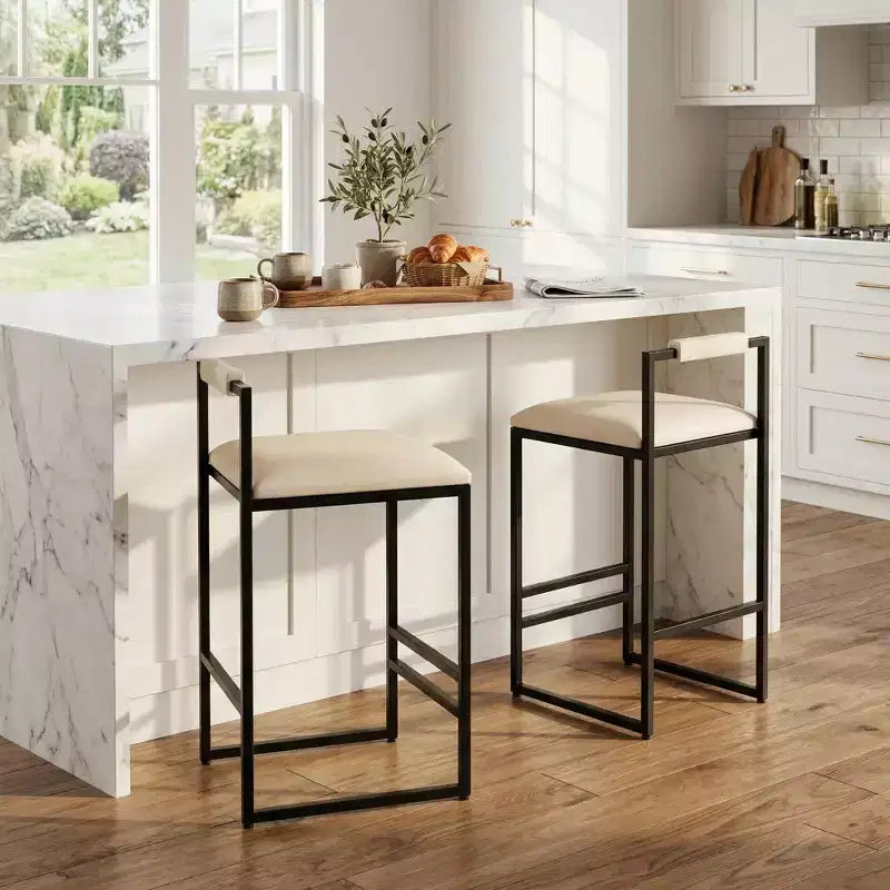 2 Sgabelli da bar da 24,8" (63 cm), sedie da bar moderne industriali con schienale e poggiapiedi, sgabelli da isola da cucina con seduta imbottita, beige