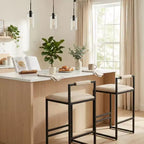 2 Sgabelli da bar da 24,8" (63 cm), sedie da bar moderne industriali con schienale e poggiapiedi, sgabelli da isola da cucina con seduta imbottita, beige