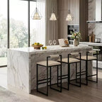 2 Sgabelli da bar da 24,8" (63 cm), sedie da bar moderne industriali con schienale e poggiapiedi, sgabelli da isola da cucina con seduta imbottita, beige