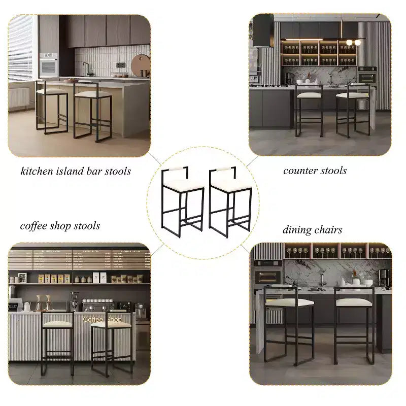 2 Sgabelli da bar da 24,8" (63 cm), sedie da bar moderne industriali con schienale e poggiapiedi, sgabelli da isola da cucina con seduta imbottita, beige