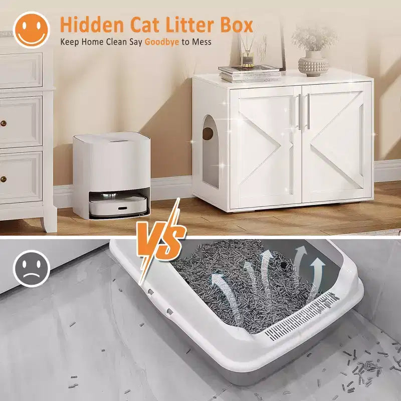 Mobile Lettiera per Gatti Grande, Mobili Lettiera Nascosta per Gatti con 2 Porte e Cuscinetti, Mobiletto Lettiera per Gatti in Legno per la Casa
