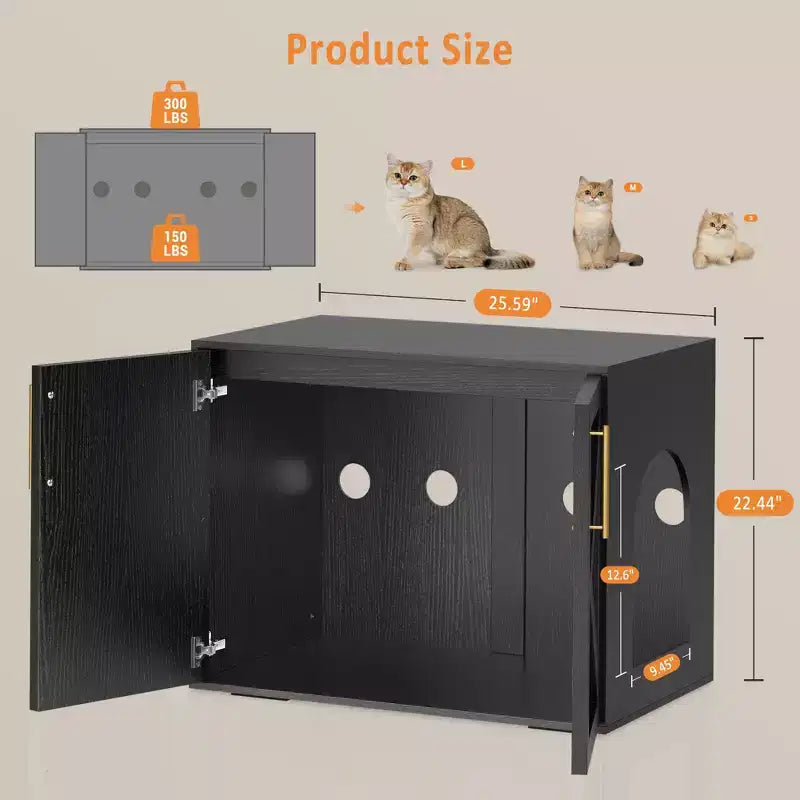 Mobile Lettiera per Gatti Grande, Mobili Lettiera Nascosta per Gatti con 2 Porte e Cuscinetti, Mobiletto Lettiera per Gatti in Legno per la Casa