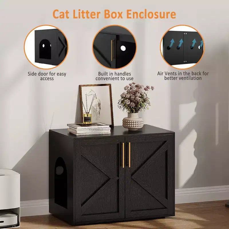 Mobile Lettiera per Gatti Grande, Mobili Lettiera Nascosta per Gatti con 2 Porte e Cuscinetti, Mobiletto Lettiera per Gatti in Legno per la Casa