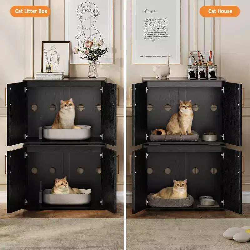 Mobile Lettiera per Gatti Grande, Mobili Lettiera Nascosta per Gatti con 2 Porte e Cuscinetti, Mobiletto Lettiera per Gatti in Legno per la Casa