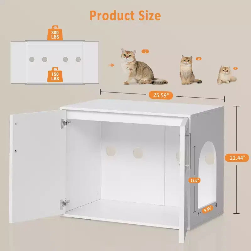 Mobile Lettiera per Gatti Grande, Mobili Lettiera Nascosta per Gatti con 2 Porte e Cuscinetti, Mobiletto Lettiera per Gatti in Legno per la Casa