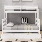 Letto a Castello Gemello XL sopra Matrimoniale con Letto Estraibile, Struttura Convertibile in Legno Massello con Scala e Sponde di Sicurezza