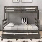 Letto a Castello Gemello XL sopra Matrimoniale con Letto Estraibile, Struttura Convertibile in Legno Massello con Scala e Sponde di Sicurezza