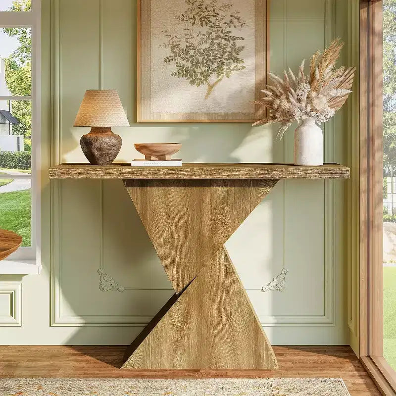 Lantine 41.5-Inch Farmhouse Entryway Console Table, Narrow Sofa Table Behind Couch with Geometric Base for Hallway, Entrance